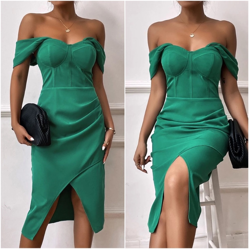 Chic Off-Shoulder Green Midi Dress